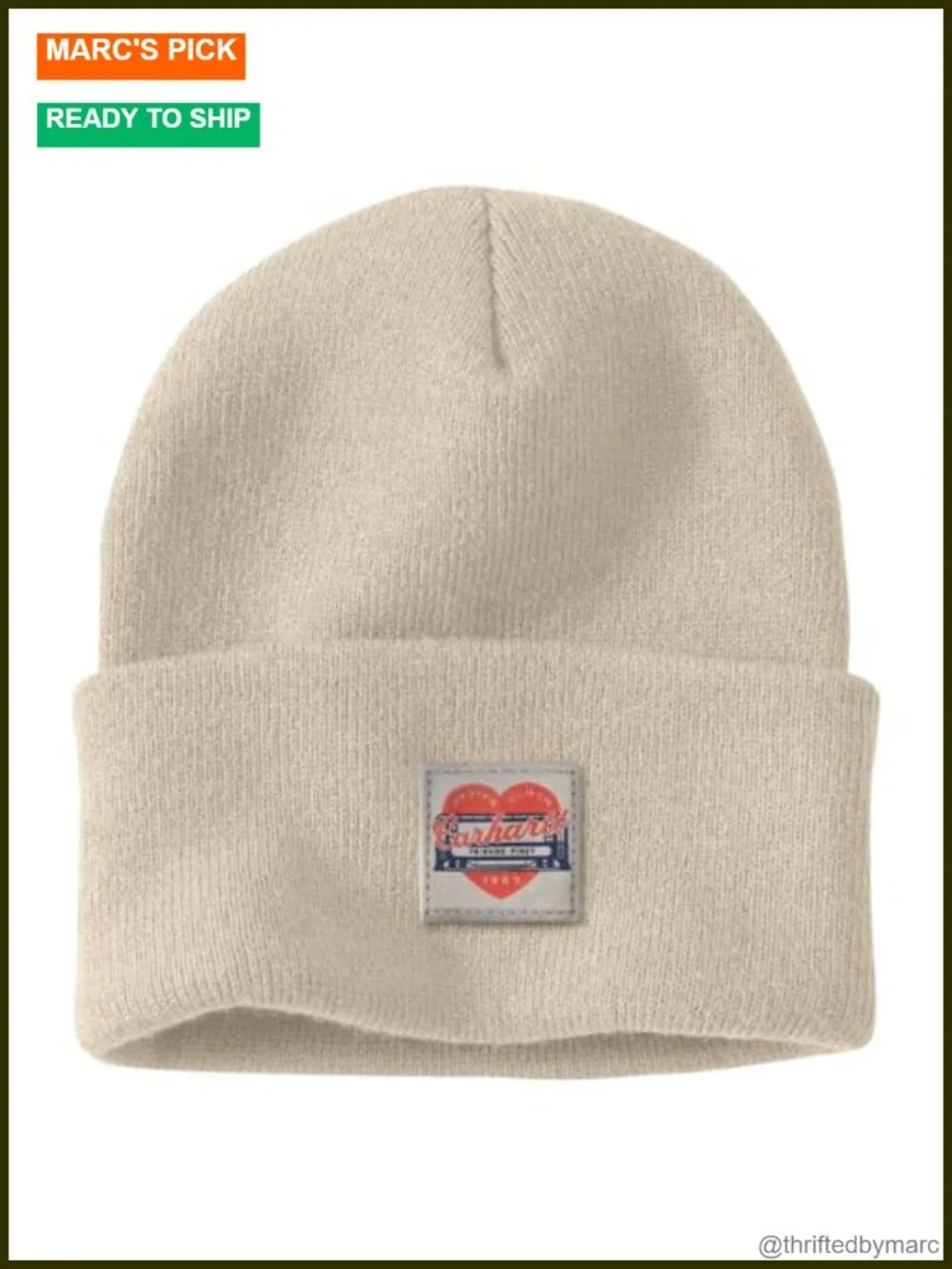 Knit Heart Patch Beanie Breathable Washable Medium Stretch